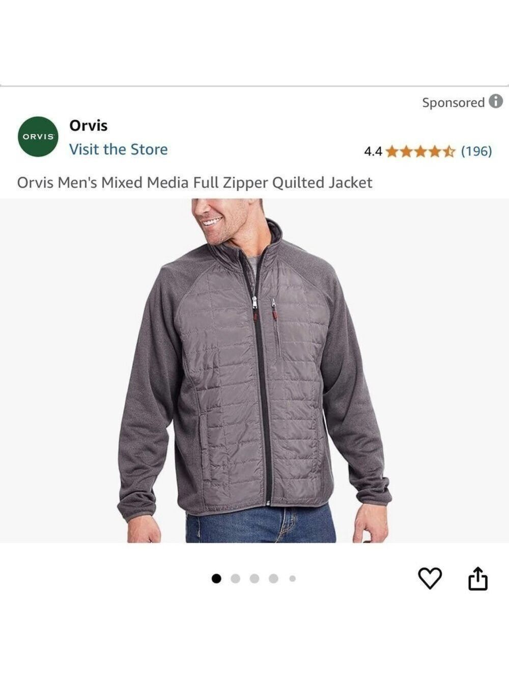 Orvis Men’s Mixed Media Full Zipper Quilted Jacket